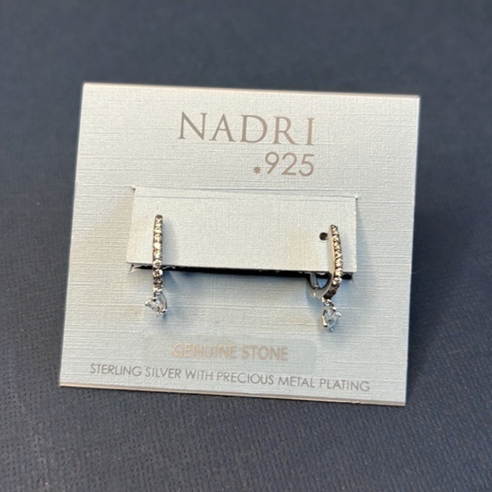 Nadri Sterling Silver with Genuine Stone Huggie Earrings NWT